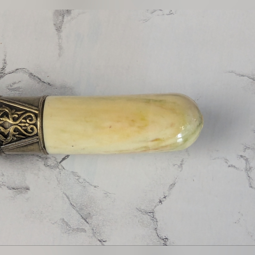 Oriental Looking Knife With Blade Sheath Vintage Marble Looking Handle 9" - Picture 5 of 13